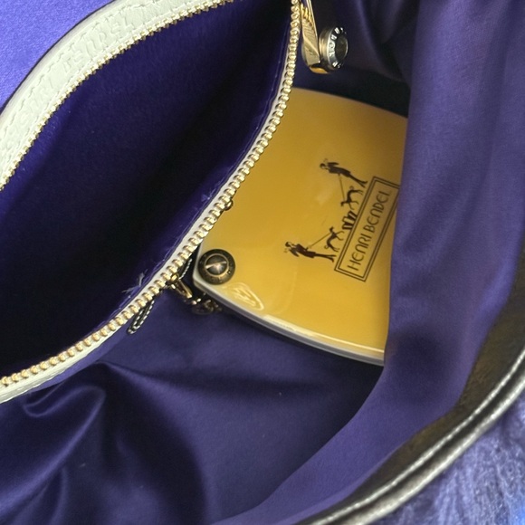 Henri Bendel Foldover Clutch / Shoulder Black Calf w/blue fur Bag ~ EUC & Rare - Picture 5 of 16